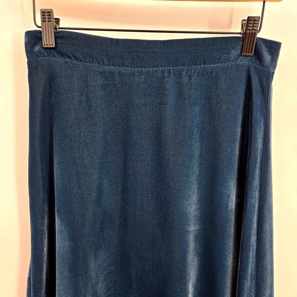 Ann Taylor 0 Blue Velvet Midi Skirt Velour A-Line Navy Midnight Lining Zip - Picture 2 of 7